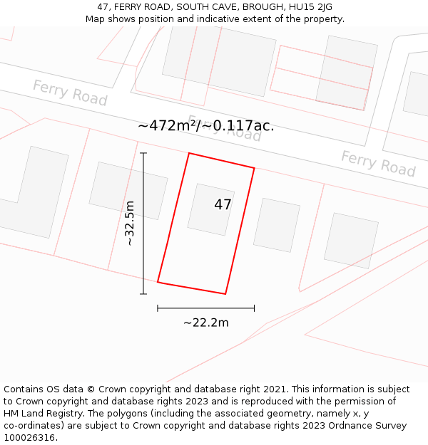 47, FERRY ROAD, SOUTH CAVE, BROUGH, HU15 2JG: Plot and title map