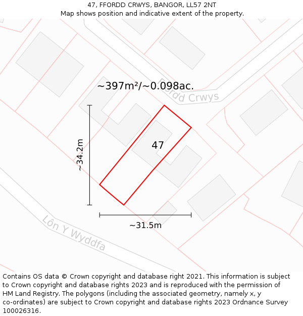 47, FFORDD CRWYS, BANGOR, LL57 2NT: Plot and title map