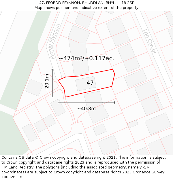 47, FFORDD FFYNNON, RHUDDLAN, RHYL, LL18 2SP: Plot and title map