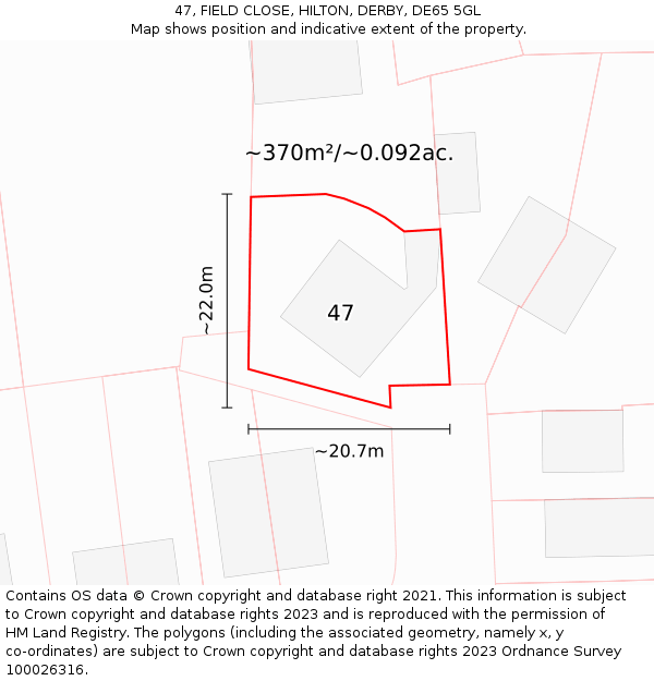 47, FIELD CLOSE, HILTON, DERBY, DE65 5GL: Plot and title map