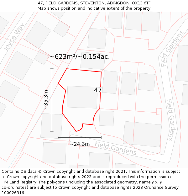 47, FIELD GARDENS, STEVENTON, ABINGDON, OX13 6TF: Plot and title map