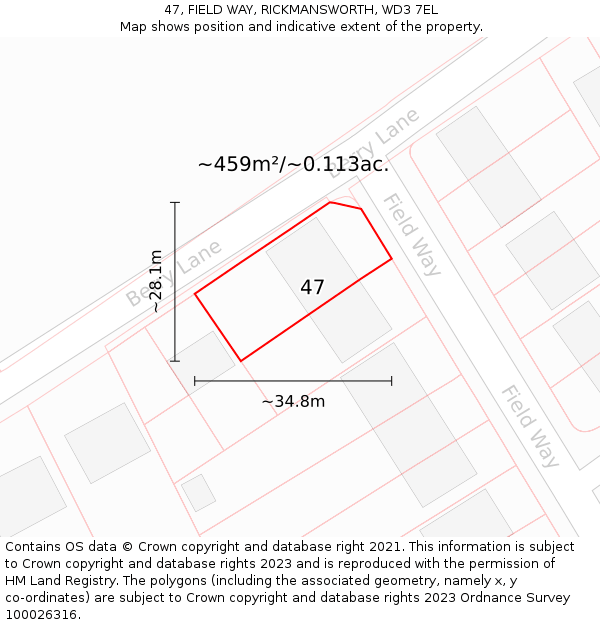47, FIELD WAY, RICKMANSWORTH, WD3 7EL: Plot and title map
