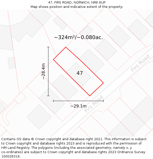 47, FIRS ROAD, NORWICH, NR6 6UP: Plot and title map