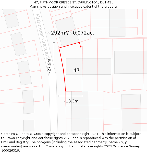 47, FIRTHMOOR CRESCENT, DARLINGTON, DL1 4SL: Plot and title map