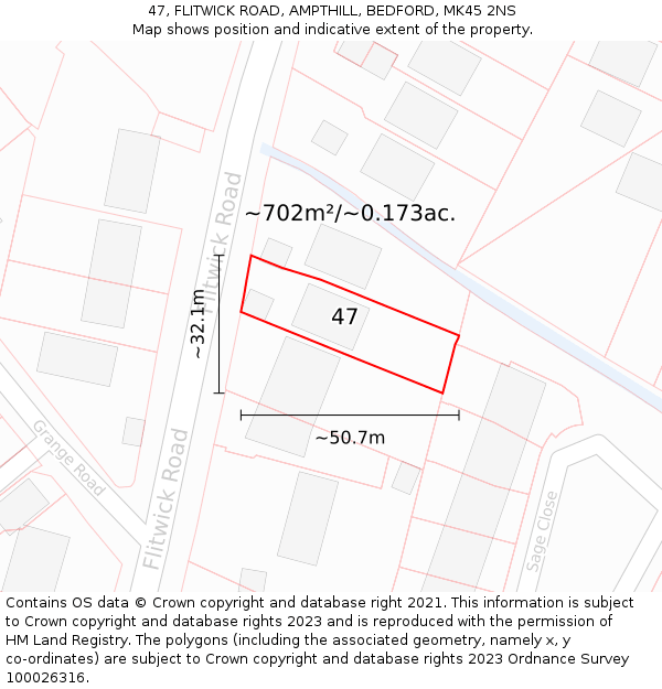 47, FLITWICK ROAD, AMPTHILL, BEDFORD, MK45 2NS: Plot and title map