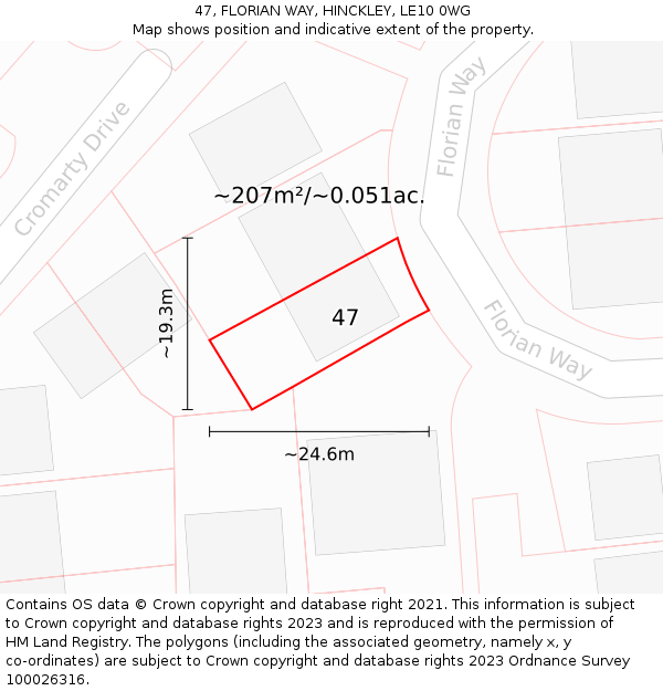 47, FLORIAN WAY, HINCKLEY, LE10 0WG: Plot and title map