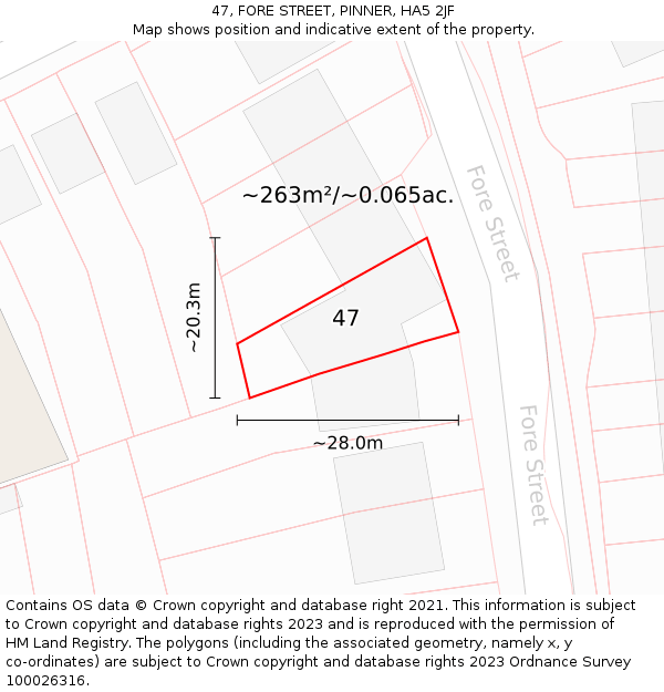 47, FORE STREET, PINNER, HA5 2JF: Plot and title map