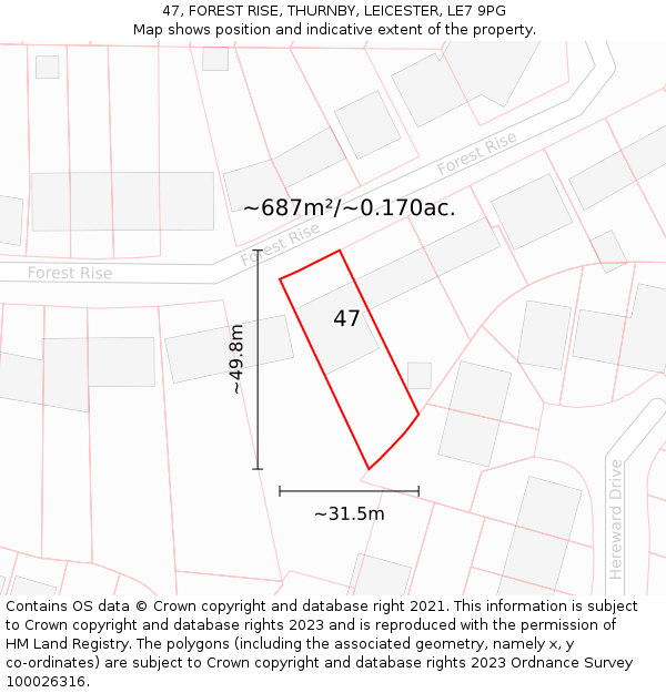 47, FOREST RISE, THURNBY, LEICESTER, LE7 9PG: Plot and title map