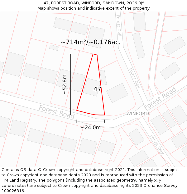 47, FOREST ROAD, WINFORD, SANDOWN, PO36 0JY: Plot and title map