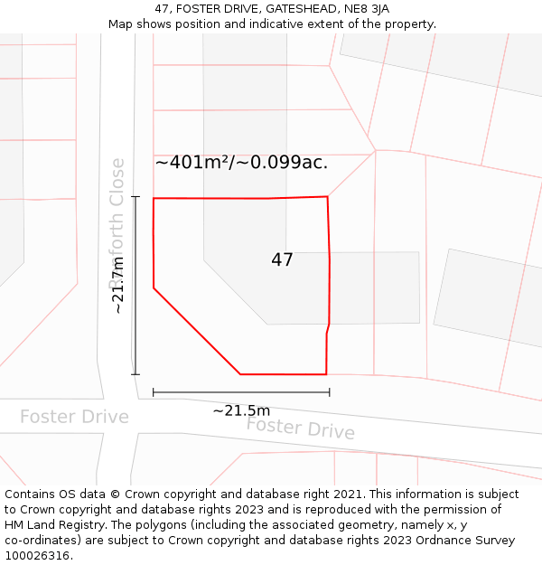 47, FOSTER DRIVE, GATESHEAD, NE8 3JA: Plot and title map
