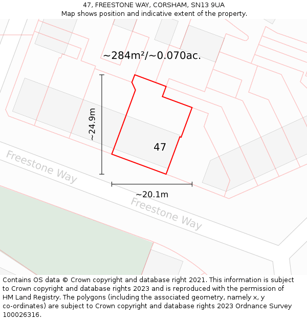 47, FREESTONE WAY, CORSHAM, SN13 9UA: Plot and title map