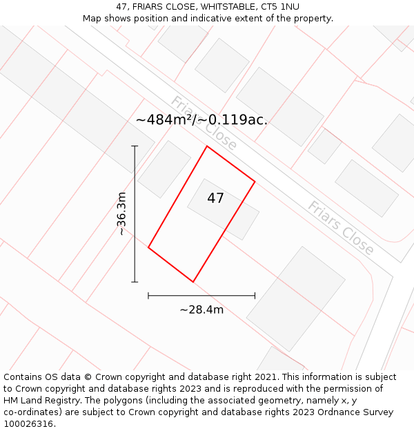 47, FRIARS CLOSE, WHITSTABLE, CT5 1NU: Plot and title map