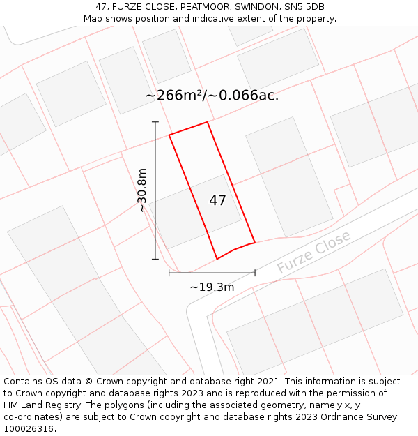 47, FURZE CLOSE, PEATMOOR, SWINDON, SN5 5DB: Plot and title map