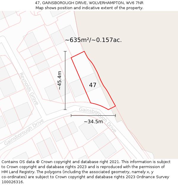 47, GAINSBOROUGH DRIVE, WOLVERHAMPTON, WV6 7NR: Plot and title map