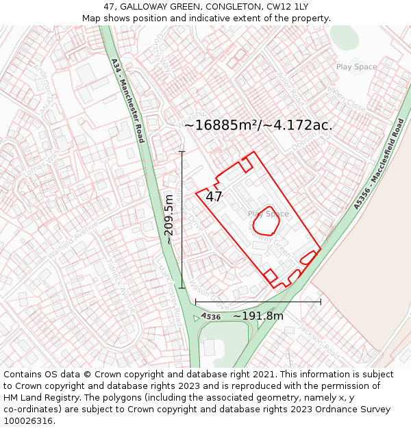 47, GALLOWAY GREEN, CONGLETON, CW12 1LY: Plot and title map