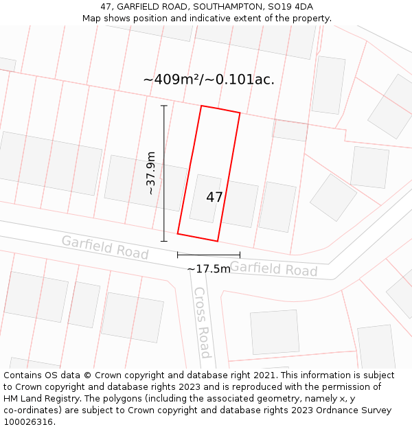 47, GARFIELD ROAD, SOUTHAMPTON, SO19 4DA: Plot and title map