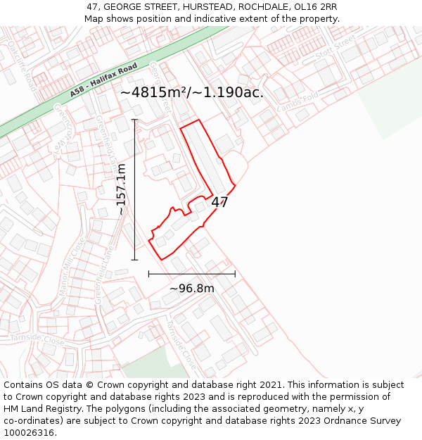 47, GEORGE STREET, HURSTEAD, ROCHDALE, OL16 2RR: Plot and title map
