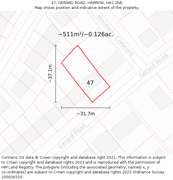 47, GERARD ROAD, HARROW, HA1 2NE: Plot and title map