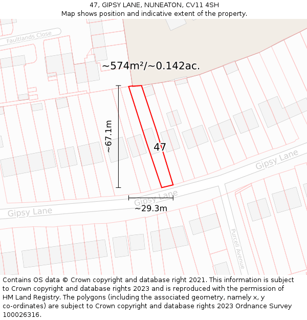 47, GIPSY LANE, NUNEATON, CV11 4SH: Plot and title map