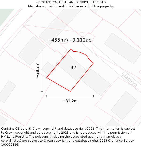 47, GLASFRYN, HENLLAN, DENBIGH, LL16 5AQ: Plot and title map