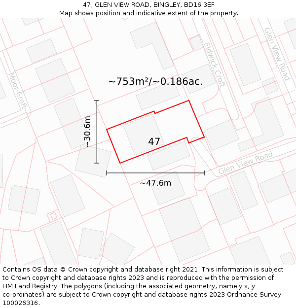 47, GLEN VIEW ROAD, BINGLEY, BD16 3EF: Plot and title map