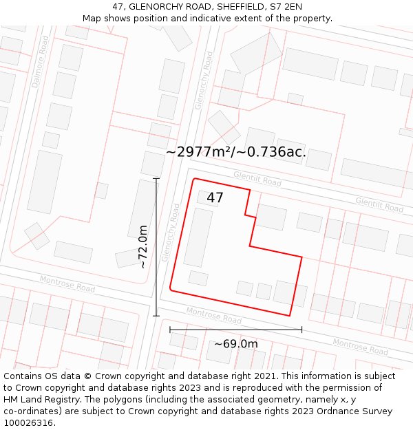 47, GLENORCHY ROAD, SHEFFIELD, S7 2EN: Plot and title map