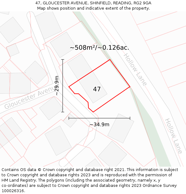 47, GLOUCESTER AVENUE, SHINFIELD, READING, RG2 9GA: Plot and title map