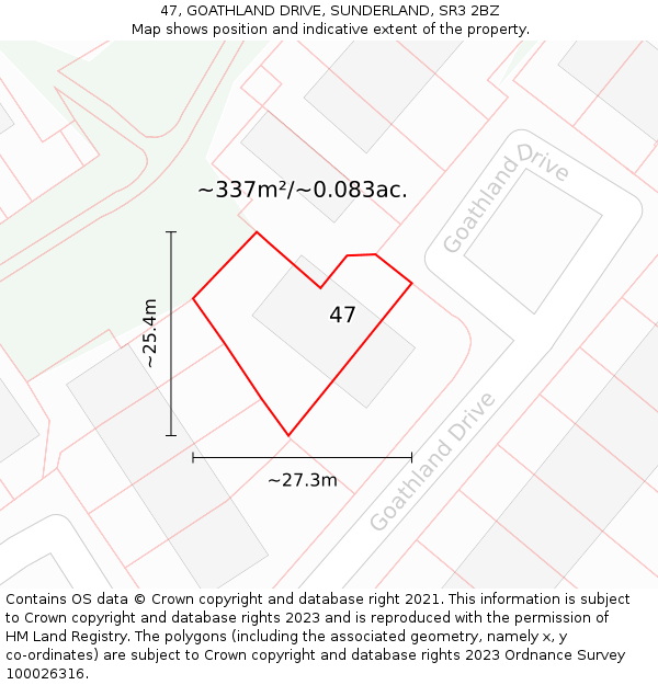47, GOATHLAND DRIVE, SUNDERLAND, SR3 2BZ: Plot and title map