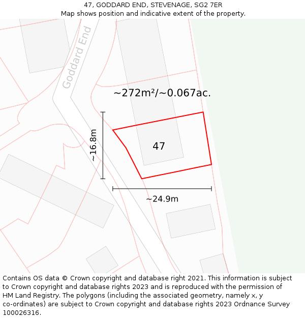 47, GODDARD END, STEVENAGE, SG2 7ER: Plot and title map