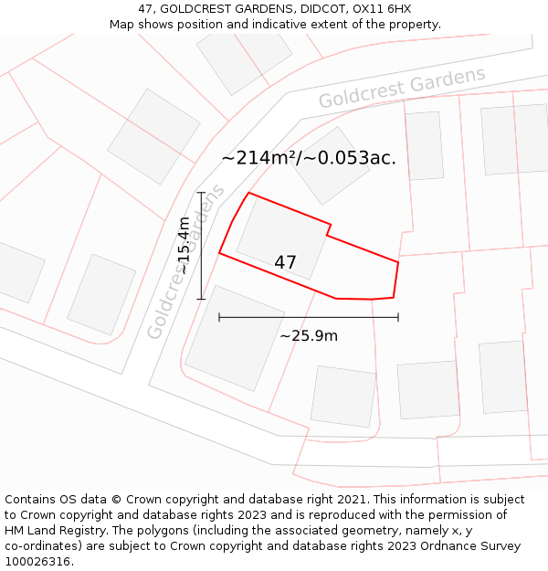47, GOLDCREST GARDENS, DIDCOT, OX11 6HX: Plot and title map