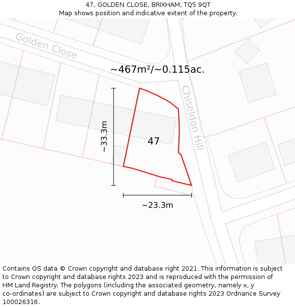 47, GOLDEN CLOSE, BRIXHAM, TQ5 9QT: Plot and title map