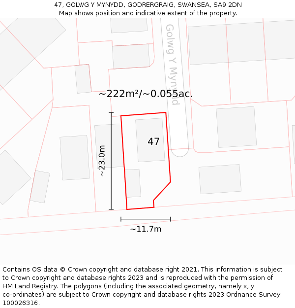 47, GOLWG Y MYNYDD, GODRERGRAIG, SWANSEA, SA9 2DN: Plot and title map