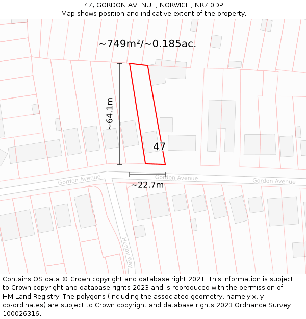 47, GORDON AVENUE, NORWICH, NR7 0DP: Plot and title map