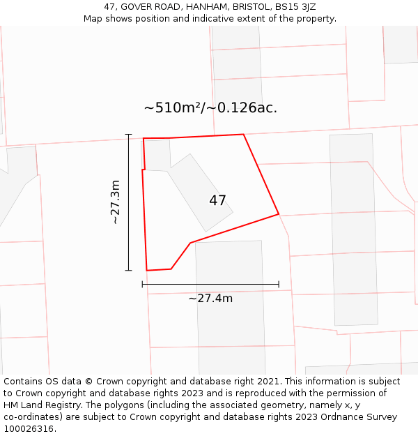 47, GOVER ROAD, HANHAM, BRISTOL, BS15 3JZ: Plot and title map