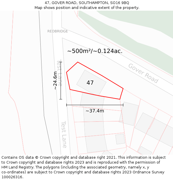 47, GOVER ROAD, SOUTHAMPTON, SO16 9BQ: Plot and title map