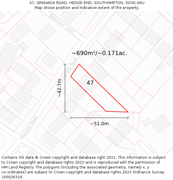 47, GRANADA ROAD, HEDGE END, SOUTHAMPTON, SO30 4AU: Plot and title map