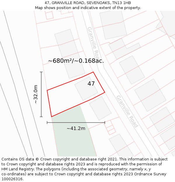 47, GRANVILLE ROAD, SEVENOAKS, TN13 1HB: Plot and title map