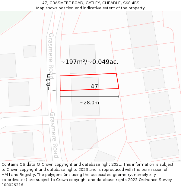 47, GRASMERE ROAD, GATLEY, CHEADLE, SK8 4RS: Plot and title map