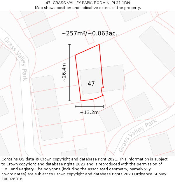47, GRASS VALLEY PARK, BODMIN, PL31 1DN: Plot and title map