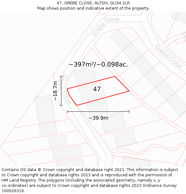 47, GREBE CLOSE, ALTON, GU34 2LR: Plot and title map