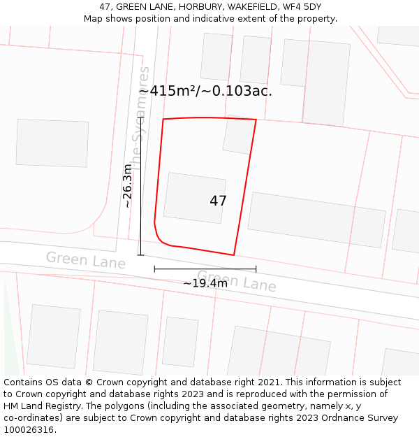 47, GREEN LANE, HORBURY, WAKEFIELD, WF4 5DY: Plot and title map