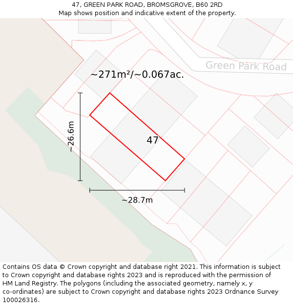 47, GREEN PARK ROAD, BROMSGROVE, B60 2RD: Plot and title map