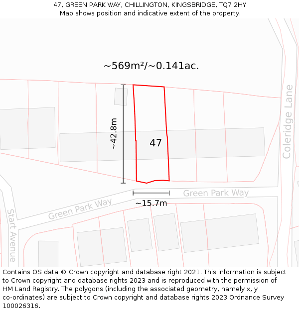 47, GREEN PARK WAY, CHILLINGTON, KINGSBRIDGE, TQ7 2HY: Plot and title map