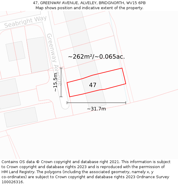 47, GREENWAY AVENUE, ALVELEY, BRIDGNORTH, WV15 6PB: Plot and title map