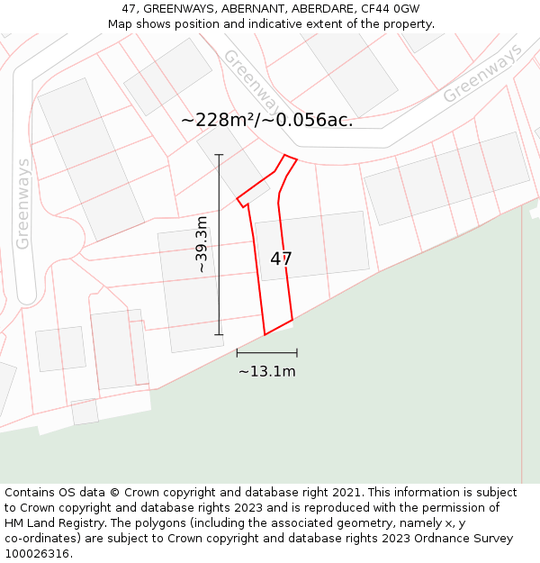 47, GREENWAYS, ABERNANT, ABERDARE, CF44 0GW: Plot and title map