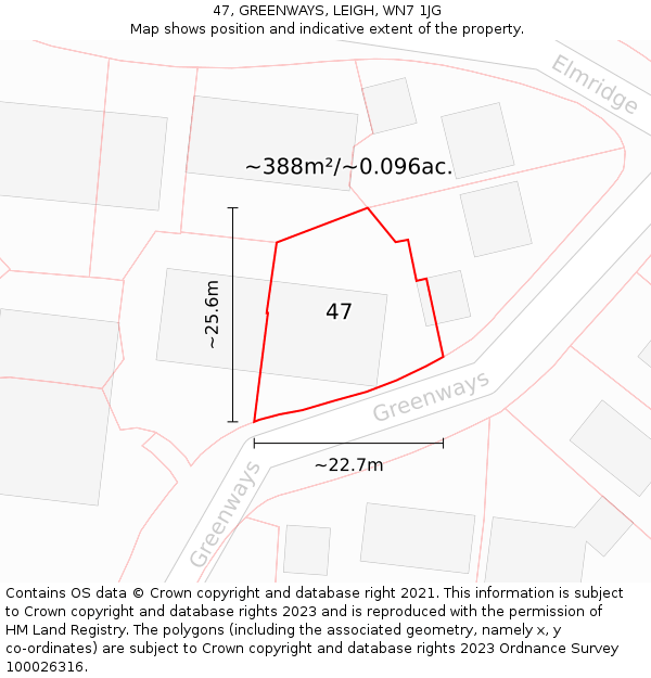 47, GREENWAYS, LEIGH, WN7 1JG: Plot and title map