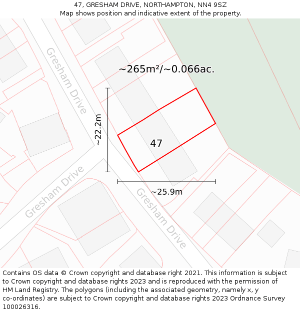47, GRESHAM DRIVE, NORTHAMPTON, NN4 9SZ: Plot and title map