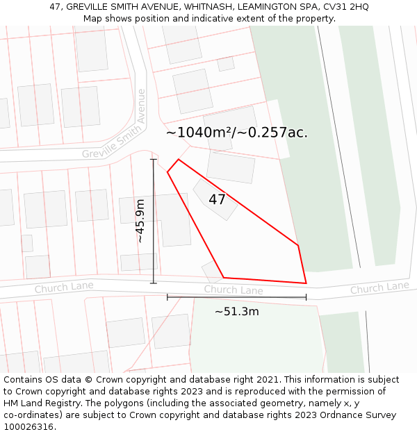 47, GREVILLE SMITH AVENUE, WHITNASH, LEAMINGTON SPA, CV31 2HQ: Plot and title map