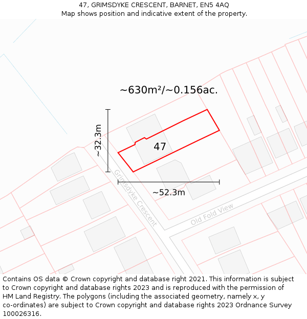 47, GRIMSDYKE CRESCENT, BARNET, EN5 4AQ: Plot and title map