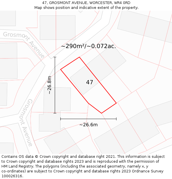 47, GROSMONT AVENUE, WORCESTER, WR4 0RD: Plot and title map